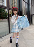安妮优儿女童JK套装春秋2025秋装新款学院风韩版百褶裙毛衣开衫三件套洋气 蓝色三件套（裙子+衬衣+开衫） 110 实拍图