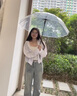 长弯柄半自动透明伞360度全景透明雨伞男女生网红直杆简约防风伞 白色弯柄（1米直径）透明边 16骨 实拍图