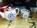 陶趣居 日本进口线唐草小蓝芽茶杯日式汤吞寿司杯陶瓷小杯泡茶杯子茶具 蓝凛堂福字茶壶带滤网 465ml 1只 实拍图