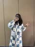 另约三层夹棉珊瑚绒睡袍女冬季2026年新款加厚长款宽松家居服睡衣套装 6345JI 蓝白格子兔 XL 实拍图