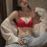 维多利亚的优雅新款美背无痕内衣女小胸聚拢黑色性感无钢圈文胸套装细肩带 红色套装 75A =34A 舒适聚拢 实拍图