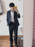 罗蒙男士西服套装商务职业正装小西装结婚新郎上班春秋季修身外套 藏青（西服+裤子+衬衫） 2XL 实拍图