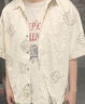 马登工装美式复古建御雷神印花衬衫纯棉亚麻宽松米色短袖衬衣男夏薄款 韵白色 L 实拍图