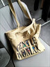 途尊外出通勤包女大容量包包2024新款字母手提袋帆布单肩妈咪包托特包 卡其色 实拍图