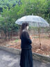 长弯柄半自动透明伞360度全景透明雨伞男女生网红直杆简约防风伞 白色直柄（1米直径）透明边 16骨 实拍图