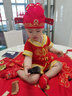 抓周礼宝宝一周岁衣服男童春秋抓周礼服女婴儿童唐装宝宝套装中国风薄款夏季春秋冬季过年服 红色短袖岁岁平安(80码配袜鞋帽) 实拍图