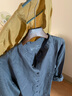 无印良品 MUJI 女式 亚麻水洗 立领衬衫 长袖 740158 BCB08A0S 烟熏蓝色 L 实拍图