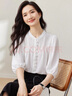 尚都比拉夏季洋气随性文艺气质通勤灯笼袖雪纺衬衫纯色 白色 L  实拍图