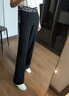 妹丫2025秋季新款休闲裤女阔腿裤高腰垂感松紧腰字母百搭显瘦长裤子 白色-春秋 M 实拍图
