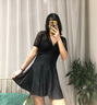 耐浪保守游泳衣女大码胖遮肚子显瘦性感深V吊带露背戏水世界沙滩裙装 显瘦黑 XL 【130斤以内ABCD罩杯】 实拍图