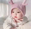 卡度熊（KADUXIONG）婴儿帽子春秋季宝宝可爱超萌秋冬婴幼儿护耳新生儿女宝宝胎帽男童 小丸子粉色 1-10个月（建议头围35-45cm） 实拍图