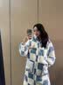 另约三层夹棉珊瑚绒睡袍女冬季2026年新款加厚长款宽松家居服睡衣套装 6345JI 蓝白格子兔 XL 实拍图