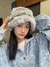 苏木佰新款显脸小兔毛帽子女秋冬保暖毛绒帽针织渔夫帽护耳包头毛线帽 灰色【正常发货】 实拍图