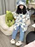 另约三层夹棉珊瑚绒睡袍女冬季2026年新款加厚长款宽松家居服睡衣套装 6345JI 蓝白格子兔 XL 实拍图