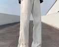 迪伽达美式高街vibe风黑色排扣牛仔裤男秋季潮牌宽松直筒百搭微喇裤子男 DDD-609白色 XL 实拍图