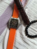 马克华菲（FAIRWHALE）手表男士国潮机械表酒桶形镂空全自动男表时尚学生防水瑞士风腕表 银壳橙色胶带 实拍图