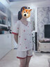 韩悦琦仿真丝睡衣女夏冰丝韩版丝绸夏天睡衣学生女人薄款套装家居服外穿 坑条 桃心 米白 L （体重100-115斤) 实拍图