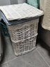 宜然家居 藤编脏衣篮 带盖脏衣服收纳筐脏衣篓洗衣篮 白色筐+蓝白格里布 小号 实拍图