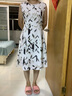 i-O-J高端名牌小清新印花V领重磅真丝双绉连衣裙夏季女高腰桑蚕丝裙子 杏底印花 L 实拍图