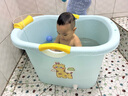 奔麦婴儿洗澡盆儿童洗澡桶圆形宝宝泡澡桶浴桶可坐加厚塑料沐浴盆家用 加大号【感温款+玩具花洒】蓝 实拍图