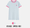 猫人（MiiOW）100%纯棉睡裙睡衣女士家居服圆领舒适透气简约春夏套头短袖可外穿 摩登小猫 奶油蓝 M 推荐（80-100斤） 实拍图