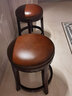 创运实木圆餐椅美式乡村真皮椅子头层牛皮餐厅椅吧椅高脚椅圆椅软垫椅 浅棕全头层牛皮坐垫款 实拍图
