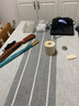 云蔻【可定制】 北欧简约现代餐桌布长方形纯色撞色条纹餐桌布 北岛线绣咖 135*195厘米【含流苏】 实拍图