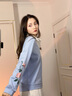 千语淇 2025秋装新款宽松长袖t恤女百搭打底衫卫衣刺绣娃娃领假两件上衣 蓝色 L 建议100-115斤 实拍图