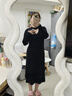 宜惜绮 针织连衣裙女秋冬款中长裙新款毛衣裙小个子内搭V领性感打底裙子 黑色 均码 实拍图