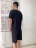 浪莎（LangSha）品牌【超薄冰丝凉感】夏季新款男家居服睡衣男士无痕t恤短袖套装 N88男套装 黑色 3XL 建议160-180斤 【24H速发】 实拍图