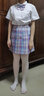 萝美酱jk制服夏季全套女生短裙学院风春秋JK裙百褶裙裙子半身裙套装显瘦 玻璃糖格裙+短袖衬衫+领结 L 【建议105-115斤】 实拍图