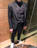 杰逊斯西服套装男韩版修身商务正装男士休闲西装外套新郎结婚礼服三件套 黑色（西装+衬衫+裤子） XL（125-140斤） 实拍图