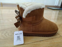 百丽童鞋儿童反毛绒雪地靴女童蝴蝶结棉鞋冬季加绒保暖真皮中大童短靴 驼色 35 参考脚长212mm 实拍图