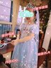 贝乐聪童装女童连衣裙儿童冰雪奇缘爱莎公主裙网纱裙表演裙生日礼物裙子 短袖蓝色爱莎+披风 160 (建议身高145cm左右) 实拍图