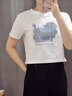 妙奕嘉新款2026年女士短袖女白色t恤衣服女装夏季小个子上衣高级高腰短t 【短款】方块字母白色短袖 M 【建议80-90斤】 实拍图