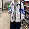 边七拼色立领外套男潮牌ins秋季韩版宽松休闲棒球服夹克情侣学生外套 【高质量升级版】D30白色 XL 实拍图
