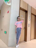 白木木（baimumu）时尚新款女短袖套装女学生宽松显瘦气质印花潮流百搭休闲运动套装 粉色套装 L（建议105-115斤） 实拍图
