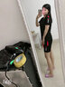 特司莱 运动套装圆领T恤夏季休闲跑步服两件套短袖短裤健身晨跑情侣套装 黑色 XL码-女款【95-110斤】 实拍图