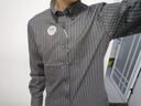 马登工装美式复古磨毛竖条纹衬衫男翻领休闲长袖衬衣修身薄款上衣外套 锡灰色 S 实拍图