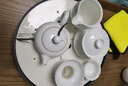 御泉 手绘陶瓷茶盘家用 圆形茶海干泡台储水茶托盘功夫茶具小茶台30cm 米黄釉茶盘*青荷 实拍图