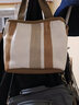 K兔帆布包单肩包女简约日系小众斜挎手提包条纹通勤轻旅休闲便当包袋 卡其色【编织条纹】 实拍图