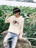 名创优品（MINISO）纯棉t恤男大码潮牌圆领长袖200斤胖子男装衣服休闲简约内搭打底衫 浅米色(不想上班) XL 180(体重140-160斤左右) 实拍图