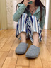 内泊乳胶棉拖鞋男冬季天女士羊毛毛防臭防滑静音保暖大码家居舒服软底 鲸灰 45-46 大1码宽松 实拍图