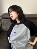 美式复古插肩撞色短袖t恤女夏季2025新款宽松设计感港风穿搭上衣 黑色拼灰色 L 实拍图