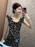 GARNUO黑色碎花吊带小飞袖连衣裙子女夏2025新款法式茶歇赫本风收腰长裙 黑色 XS 【80-100斤】 实拍图