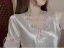 莫代尔睡衣女士新款冰丝睡裙性感夏季薄款蕾丝短袖睡裙家居服舒适 306款淡藕色 XL (120-140斤) 实拍图