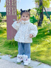 欧遥女宝宝一周岁衣服冬季加绒保暖棉服两件套冬装加厚拜年服女童套装 米色碎花加绒加厚两件套 100 身高90-100年龄2-3岁 实拍图