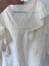 百图betu女装夏季新款衬衫荷叶边短袖V领切口设计衬衫女2403T47 米白 M 实拍图