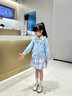 安妮优儿女童JK套装春秋2025秋装新款学院风韩版百褶裙毛衣开衫三件套洋气 蓝色三件套（裙子+衬衣+开衫） 120 实拍图