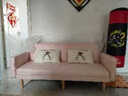 欧柏盛布艺沙发床简约新款科技布猫爪皮双三四人可折叠客厅小户型出租房 粉红色(科技布) 三人位 1.7m *宽0.95米）+抱枕 实拍图